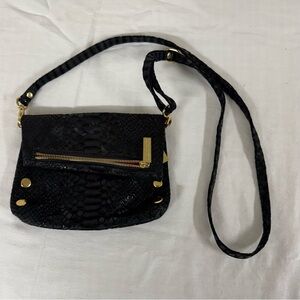 Hammitt VIP SML black snakeskin-look black leather crossbody bag